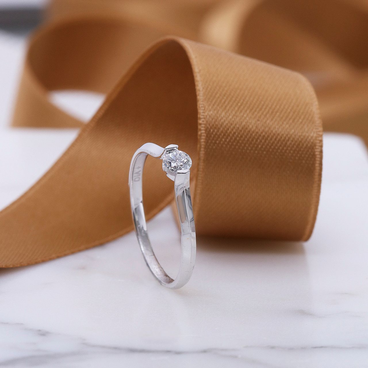 Ring, 585 Weißgold, synthetischer Diamant 0,20 kt