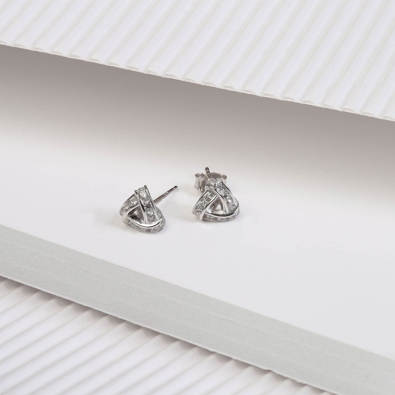 Ohrringe, 925 Silber, Knoten mit Zirkonia