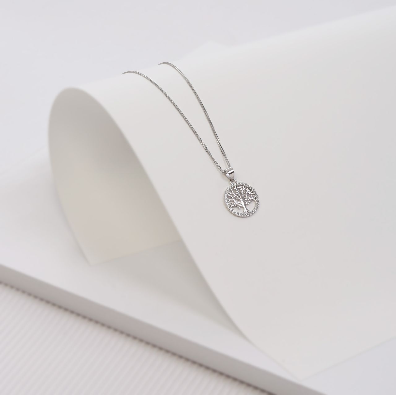 Kette aus 925 Silber & Anhänger Lebensbaum mit Zirkonia