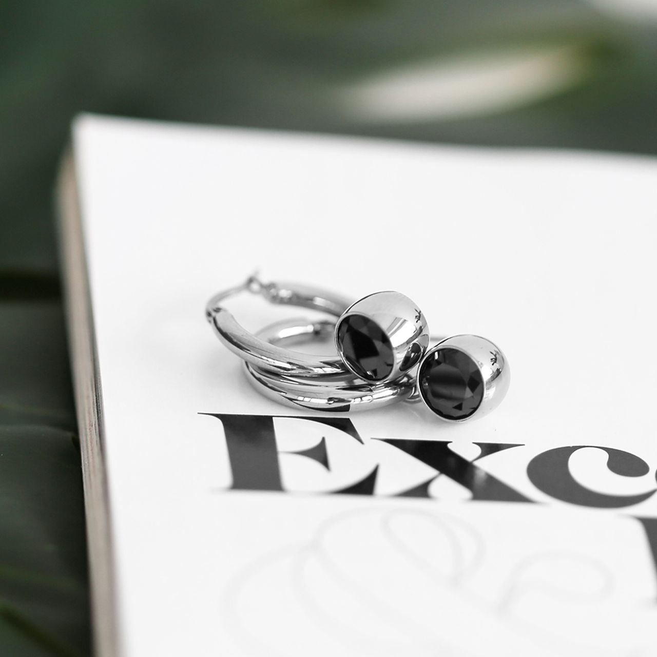 Stainless steel oorbellen met zwarte zirkonia