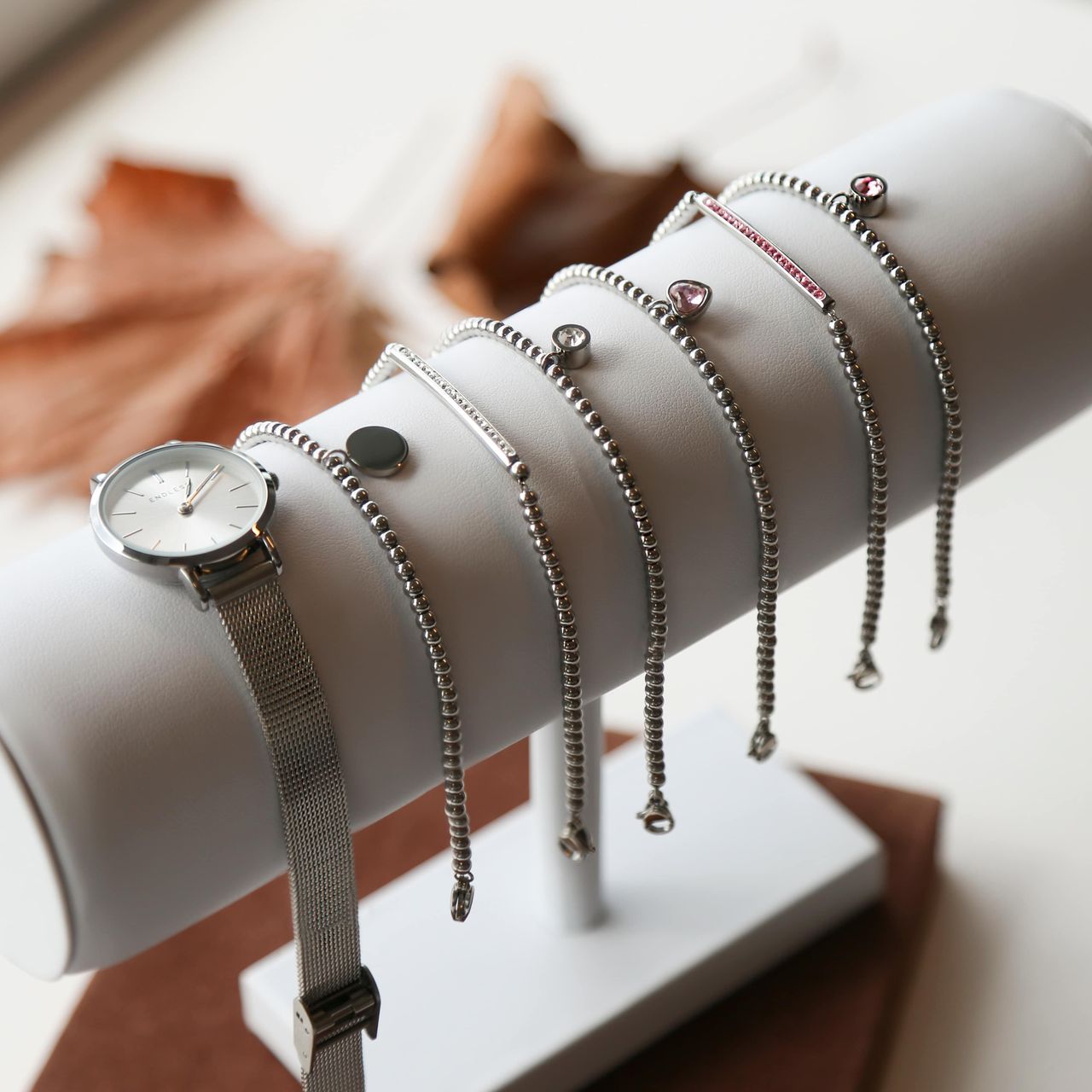 Gerecycled stainless steel set endless armbanden met kristal