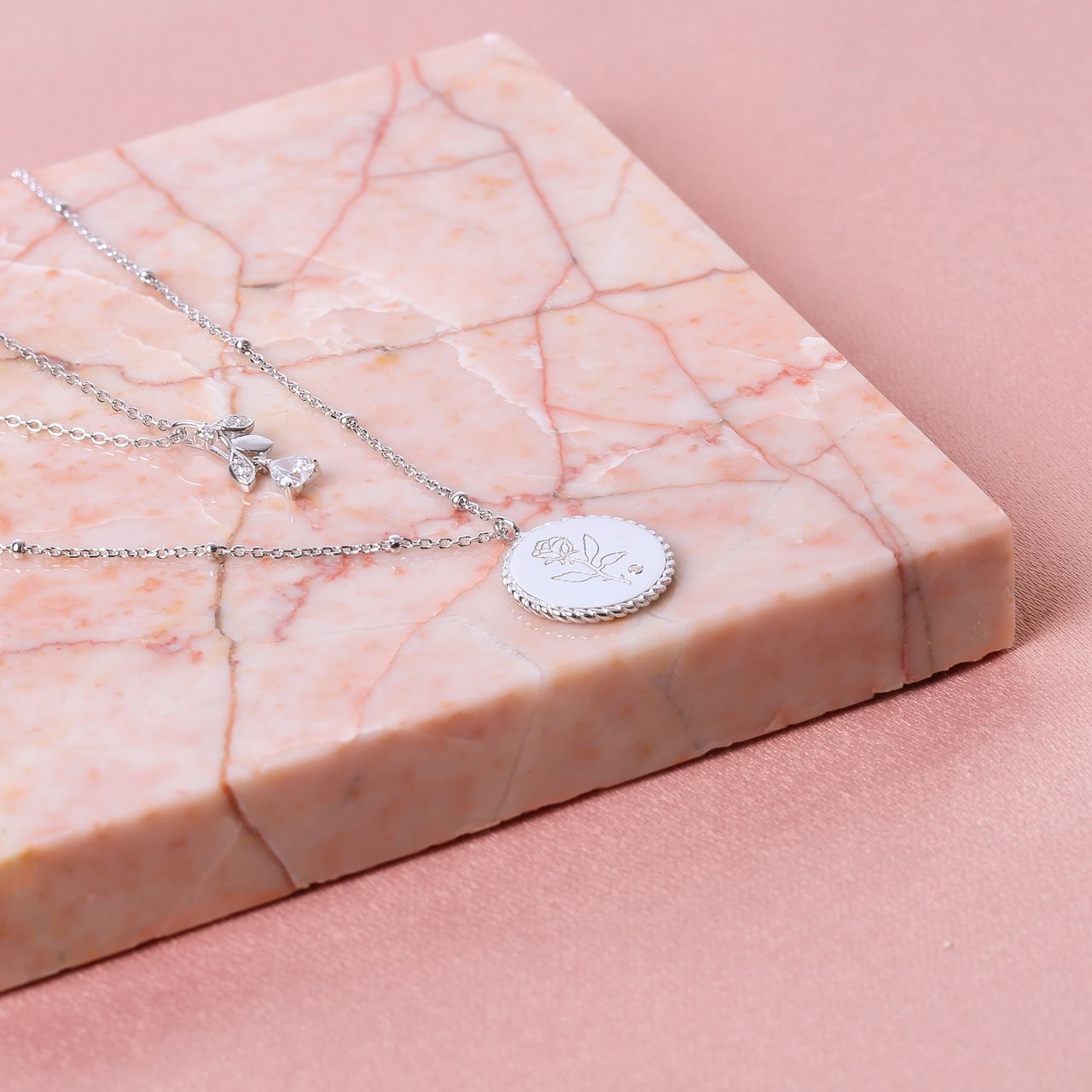 Kette & Anhänger, 925 Silber, Rose, Zirkonia