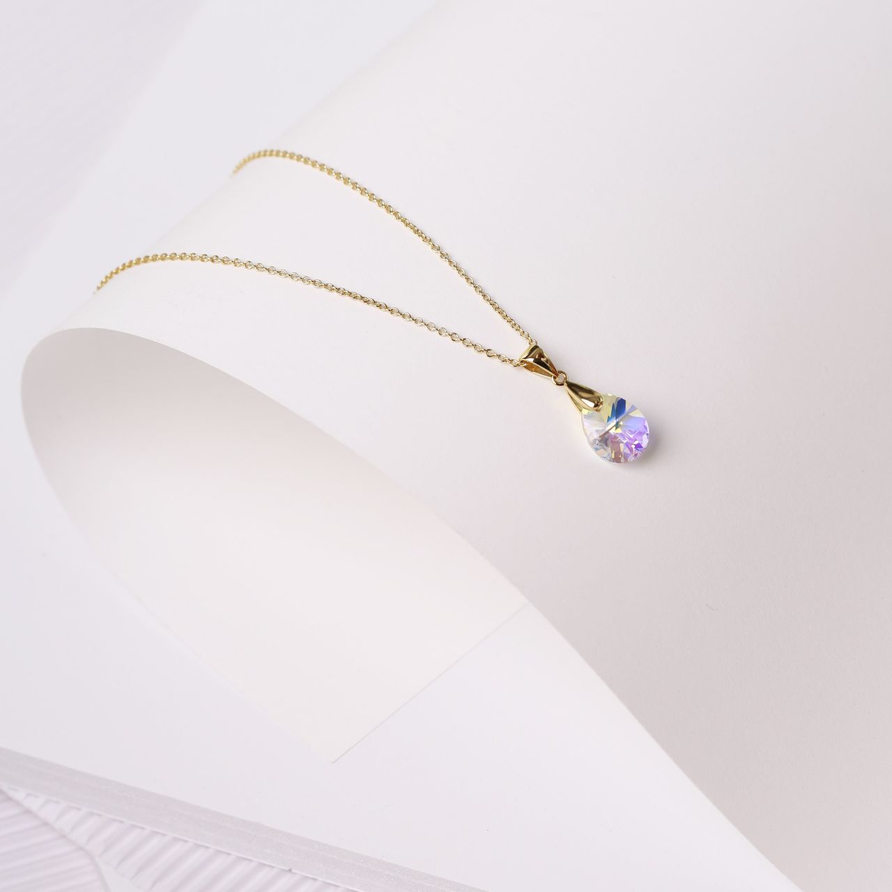 Zilveren ketting&hanger gold kristal AB