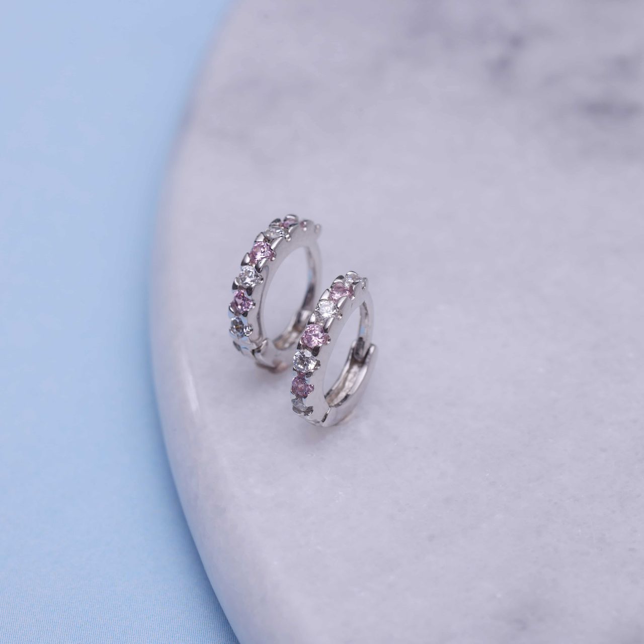 Kinderohrringe aus 925 Silber, Zirkonia, weiß/hellrosa