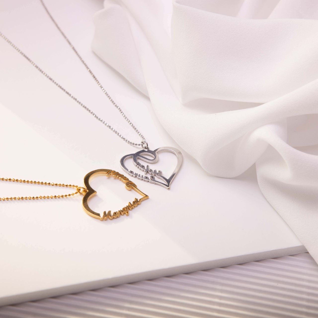 Namenskette, 925 Silber, gold, offenes Herz