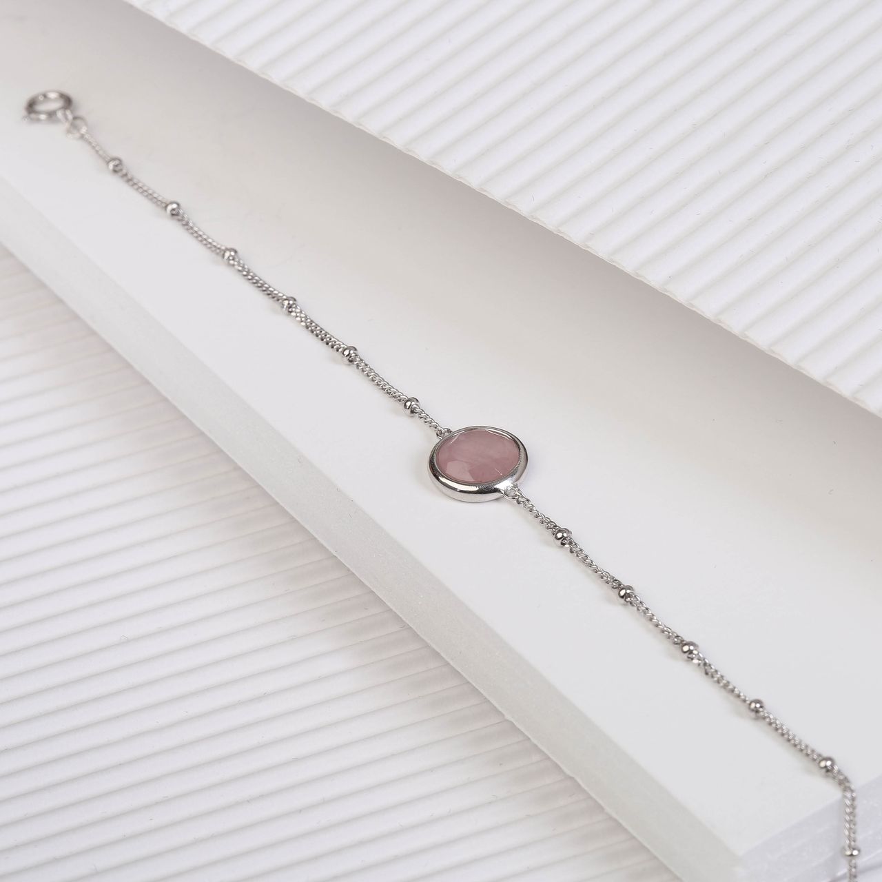 Zilveren armband Gemstone rose quartz