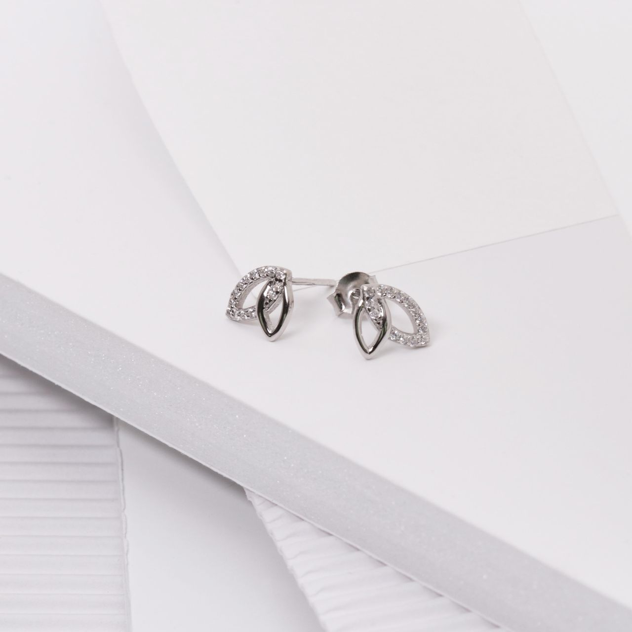 Ohrstecker, 925 Silber, Blatt mit Zirkonia