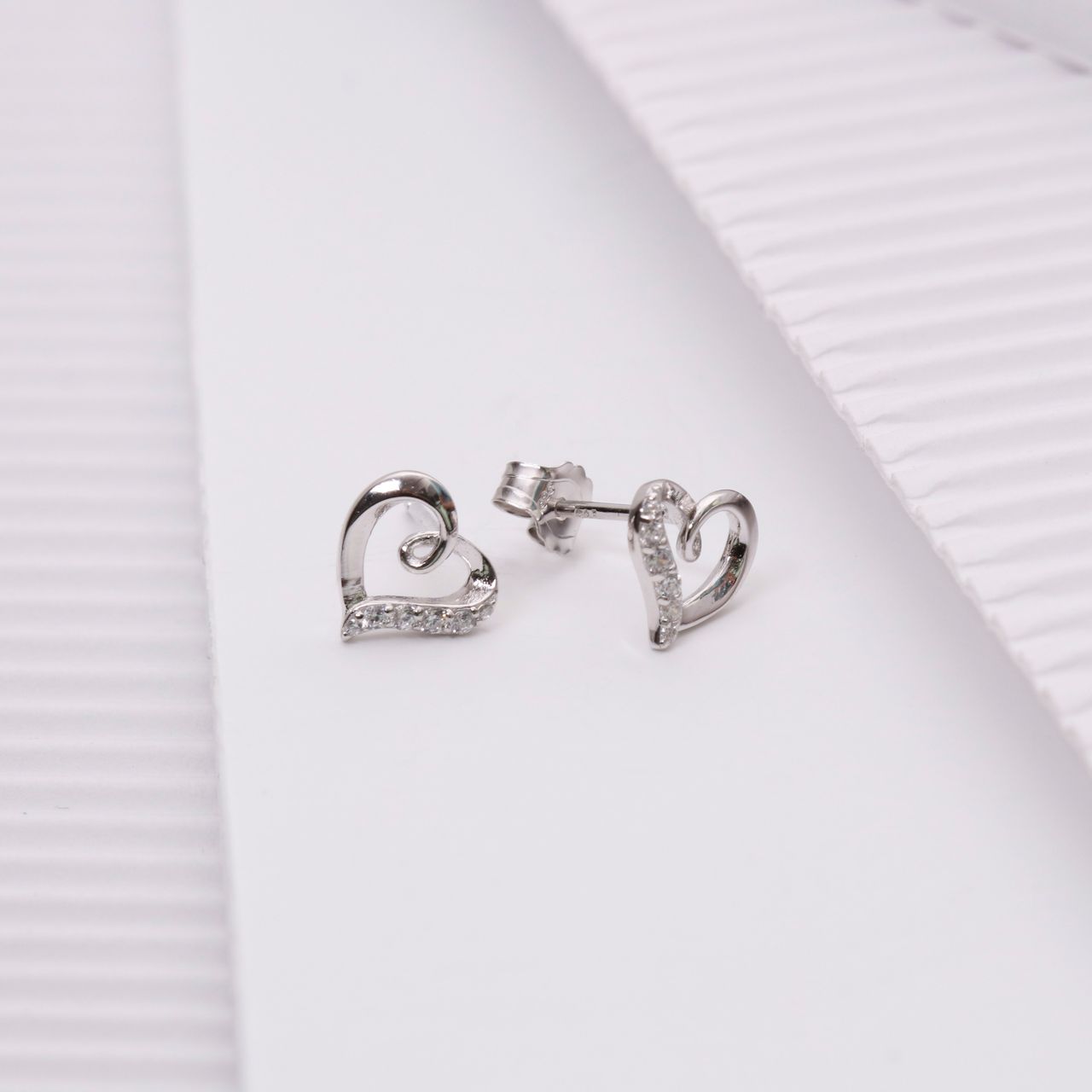 Ohrstecker, 925 Silber, Herz mit Zirkonia