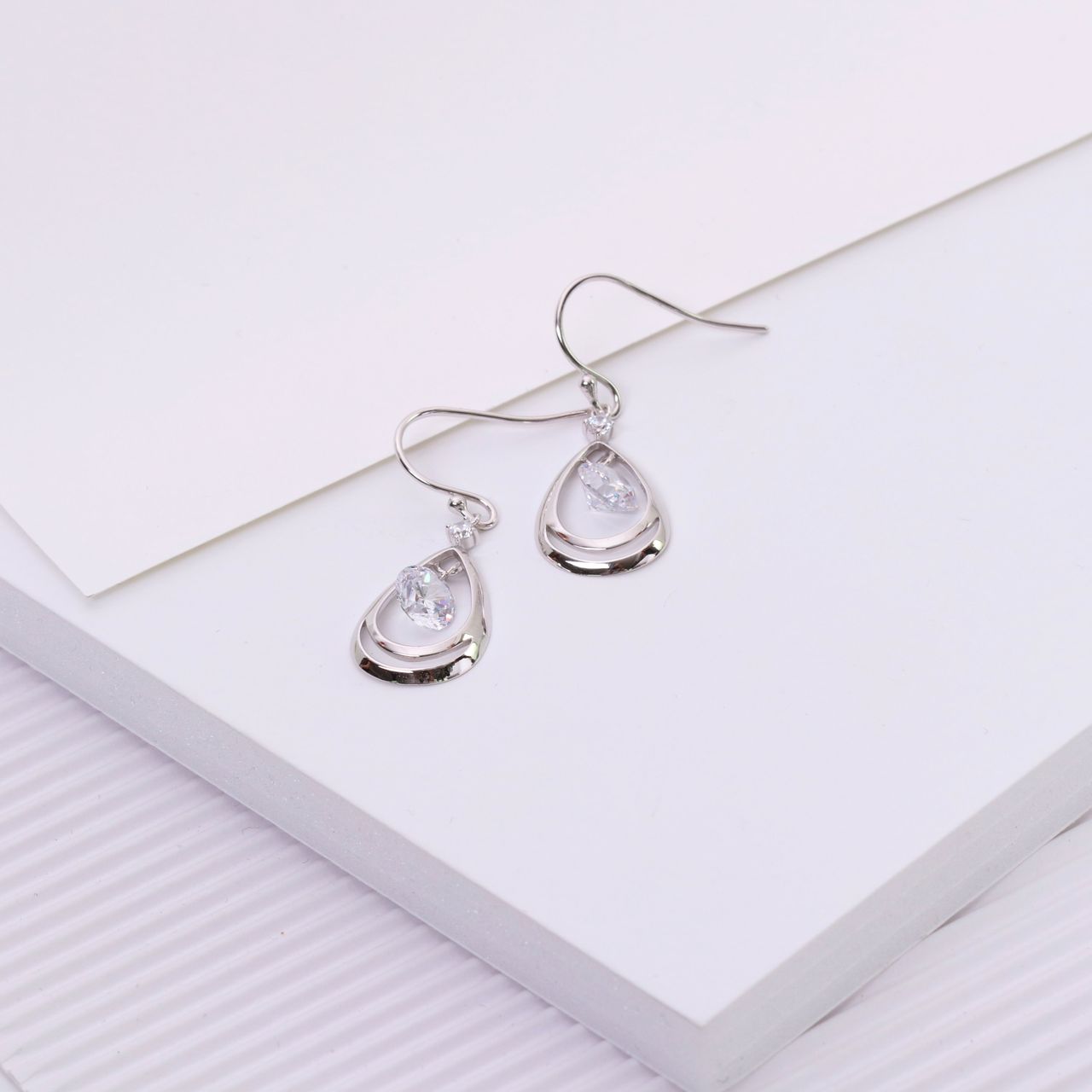 Ohrringe, 925 Silber, Tropfen mit Zirkonia