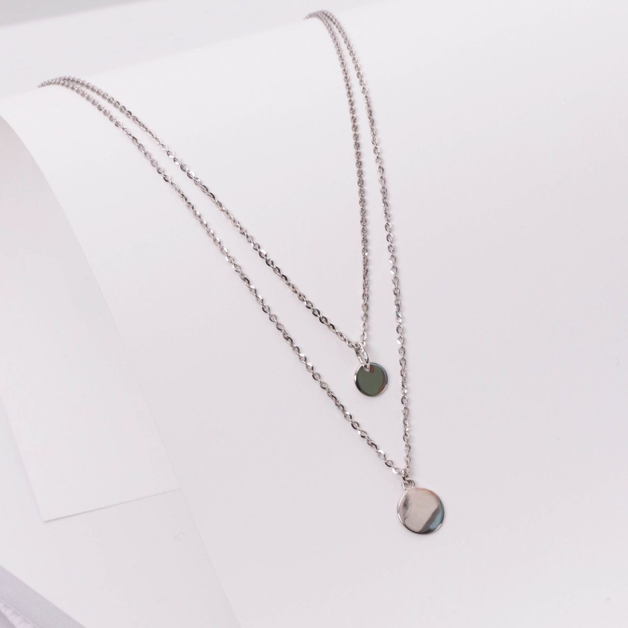 Gerecycleerd zilveren dubbele ketting met discs