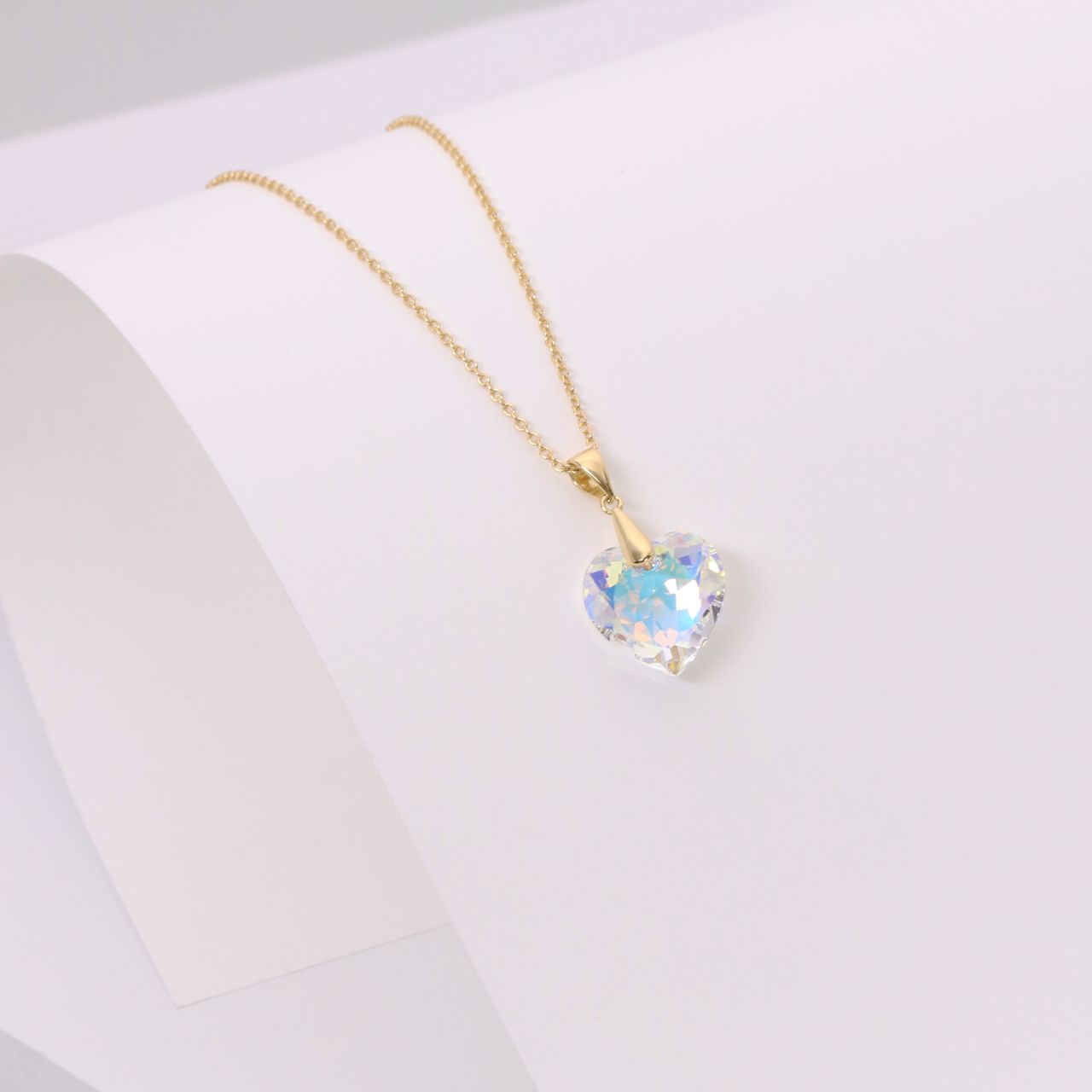 Zilveren goldplated ketting met hanger hartje met kristal AB voor dames