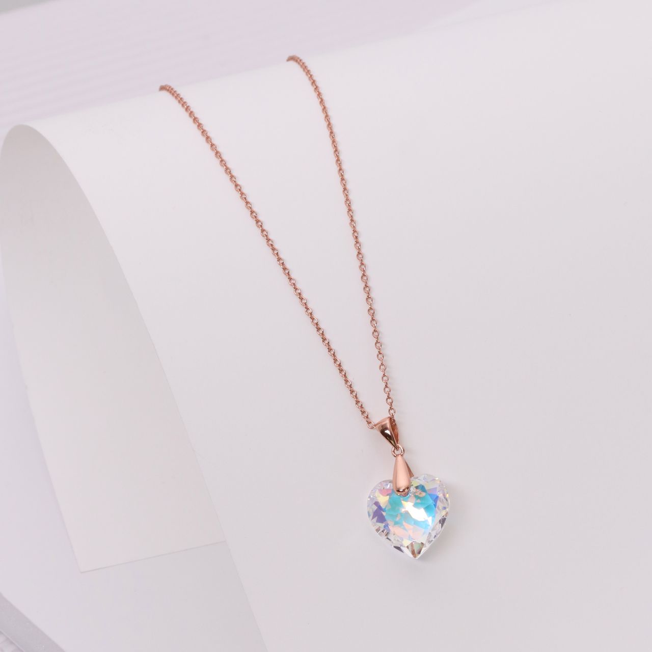 Zilveren roséplated ketting met hanger hart met kristal voor dames