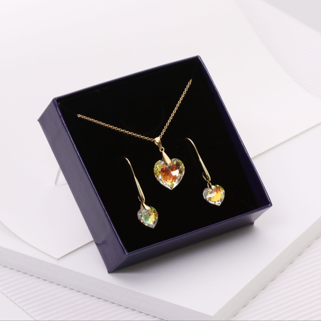 Zilveren goldplated sieradenset voor dames met kristal