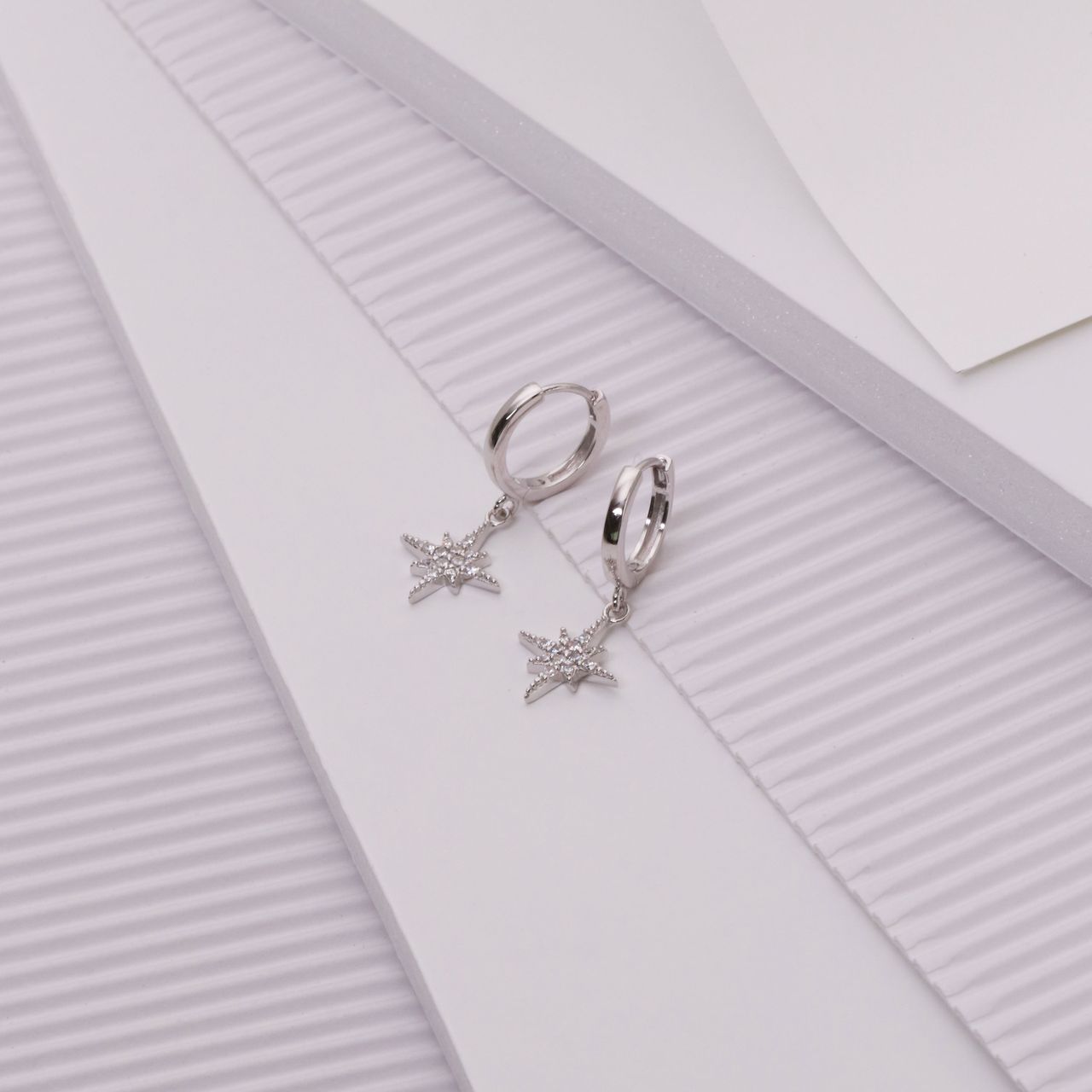 Ohrringe, 925 Silber, mit Anhänger, Stern mit Zirkonia