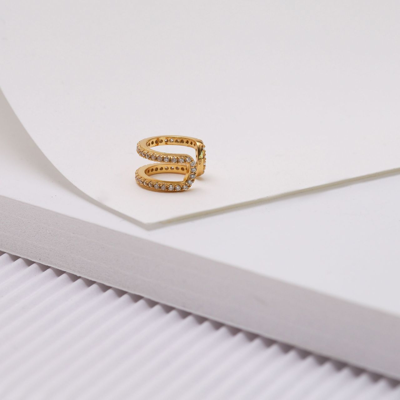 Zilveren goldplated earcuff dubbel met zirkonia voor dames