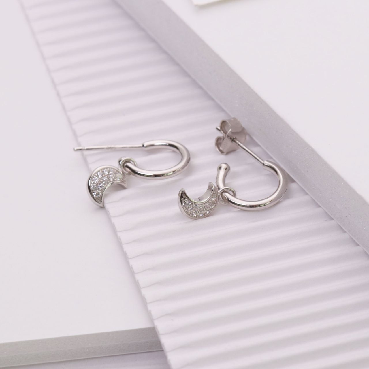 Ohrringe, 925 Silber, Mond, mit Zirkonia