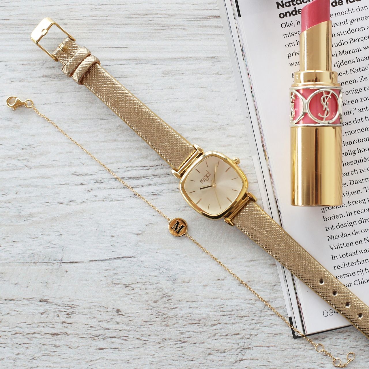 Zilveren goldplated fantasiearmband met letterhanger voor dames