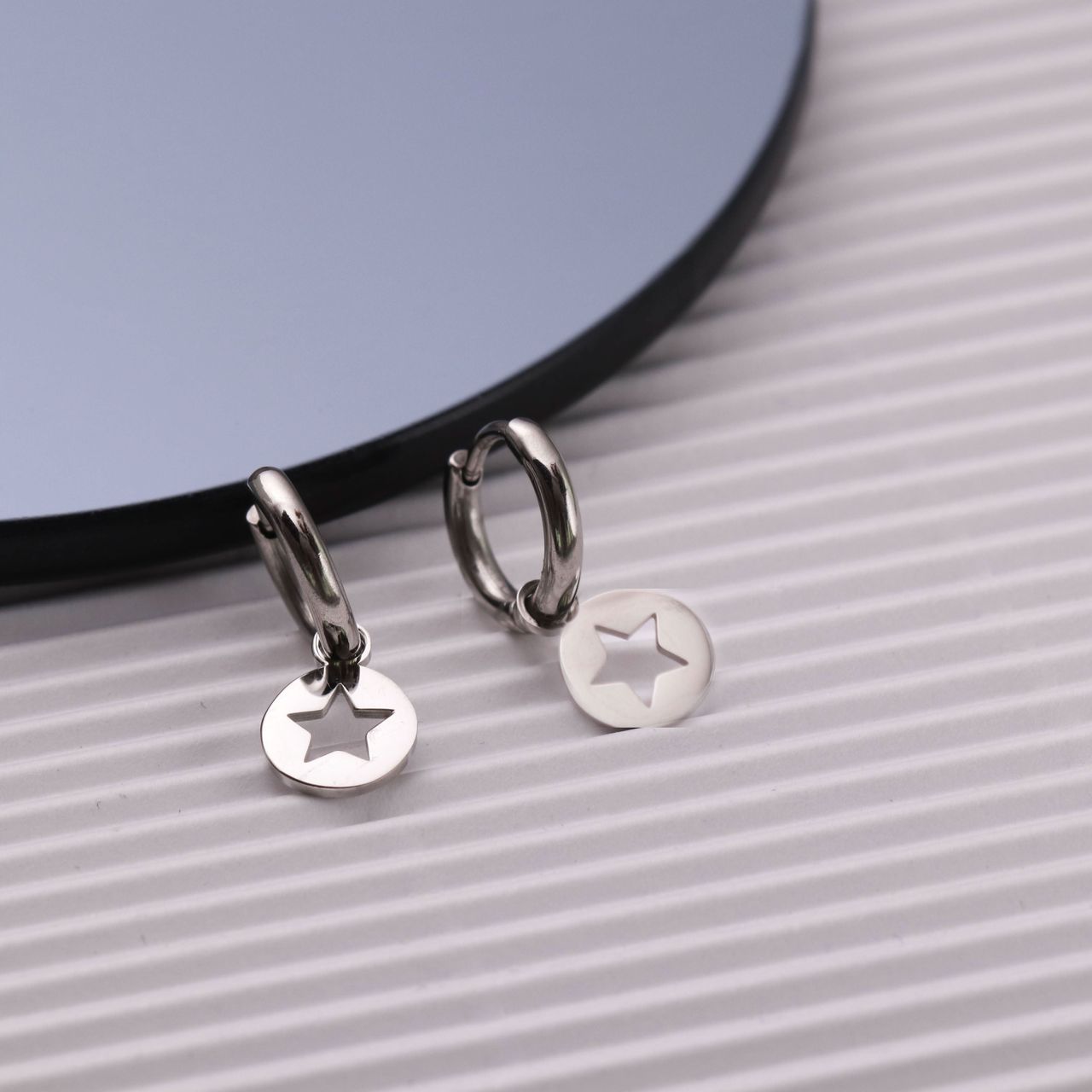 Ohrringe, Edelstahl, mit Anhänger, offener Stern