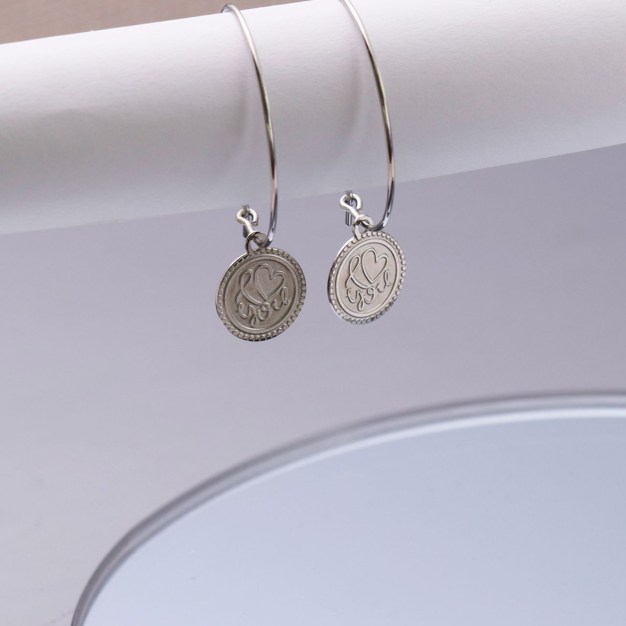 Ohrringe, Edelstahl, mit Anhänger, I love you