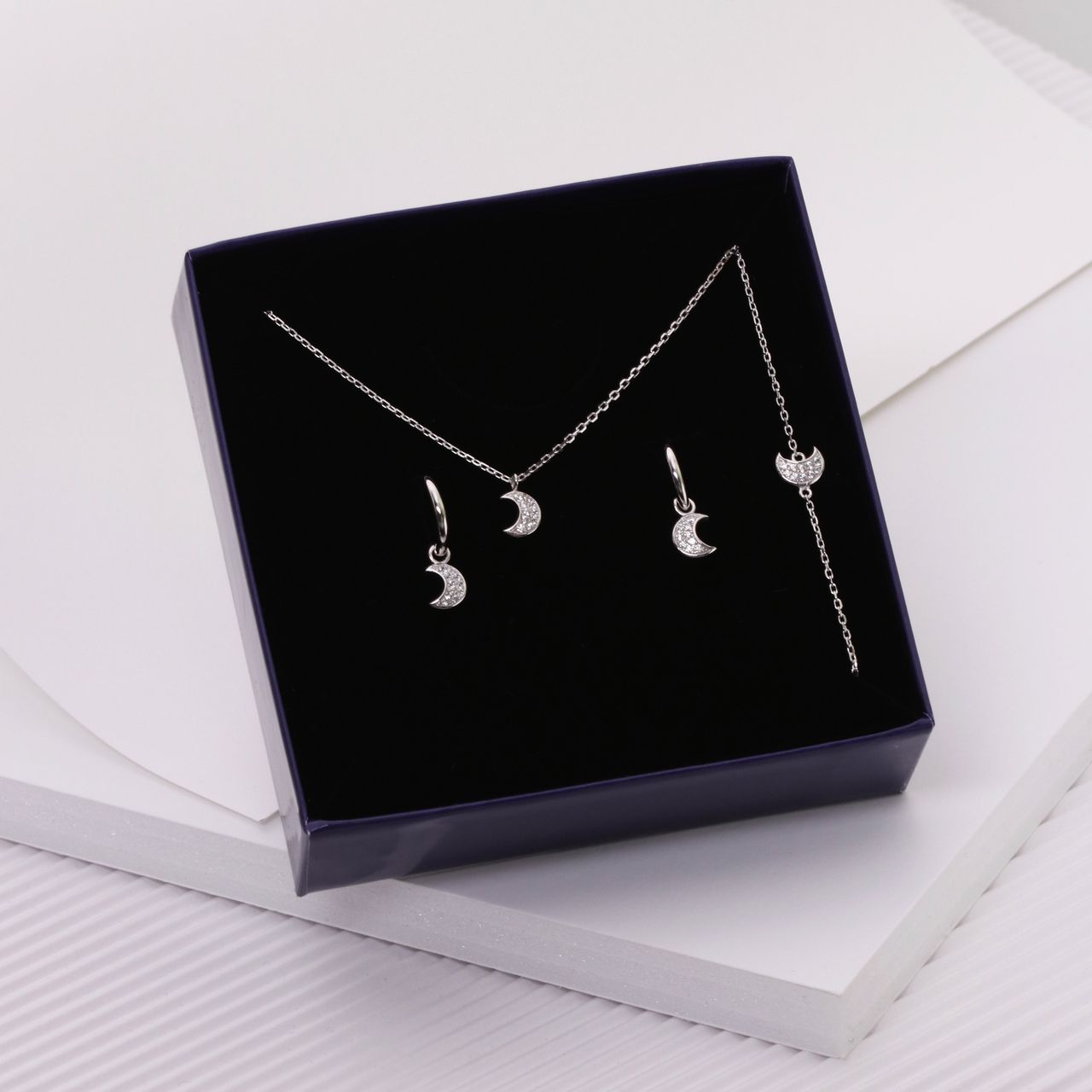 Schmuckset, 925 Silber, Mond mit Zirkonia