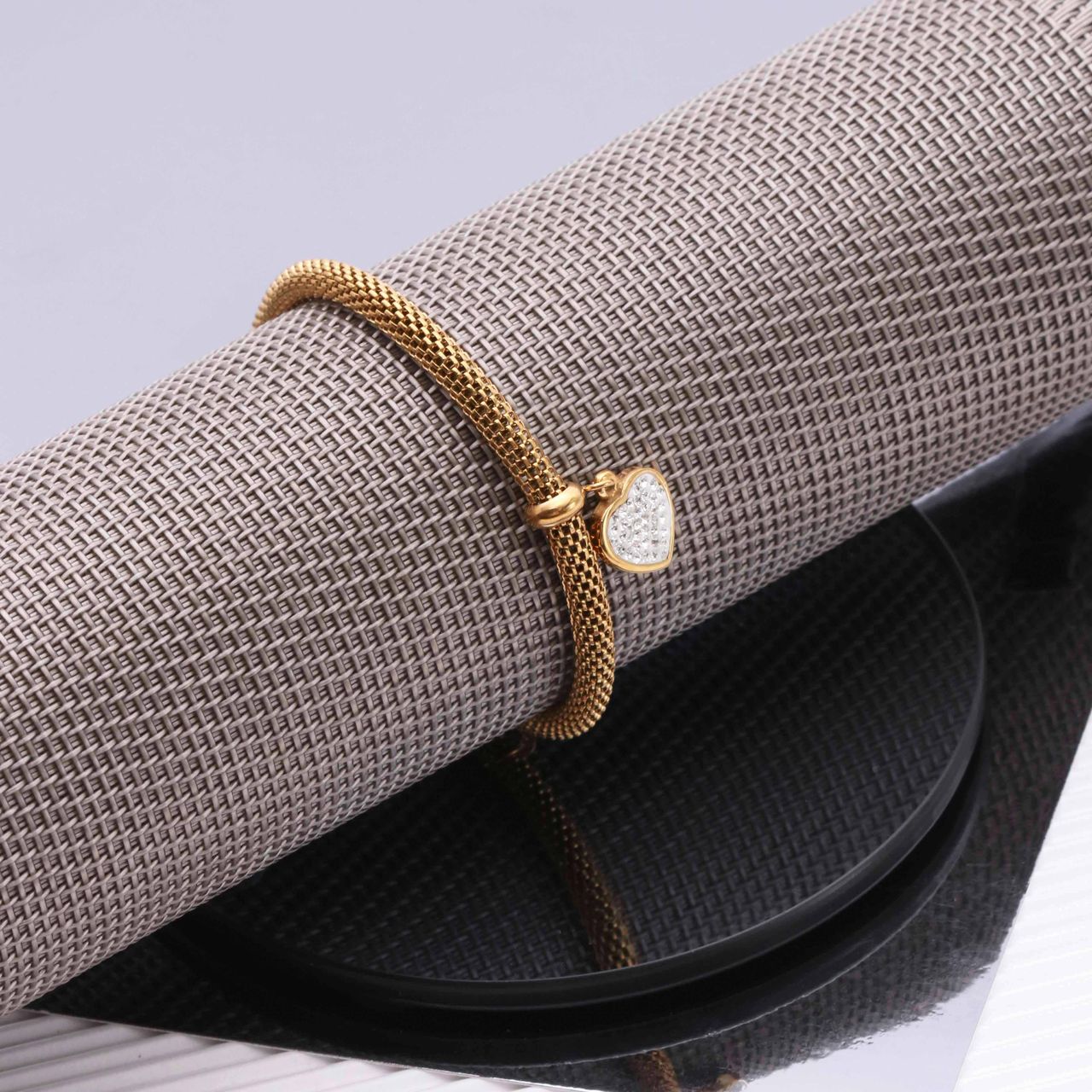 Stalen armband mesh goldplated hart
