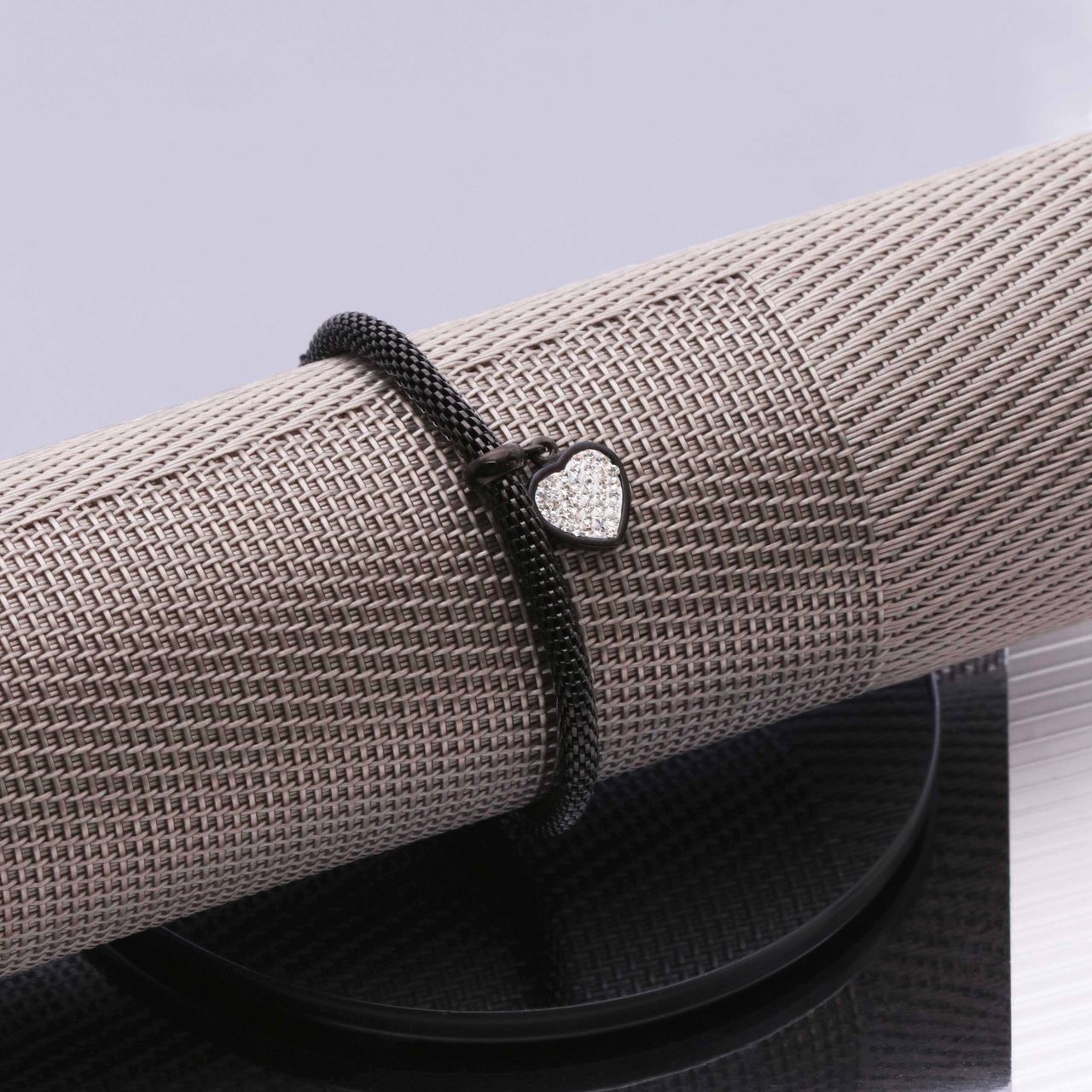 Stainless steel armband mesh blackplated hart