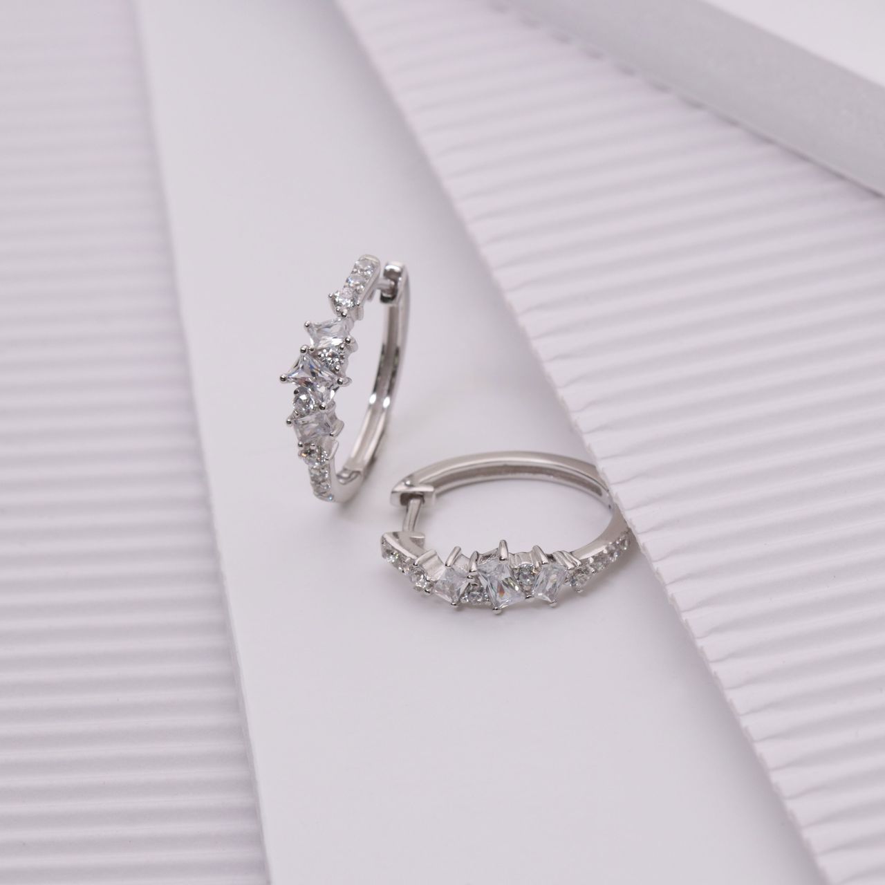 Ohrringe, 925 Silber, Baguetteschliff