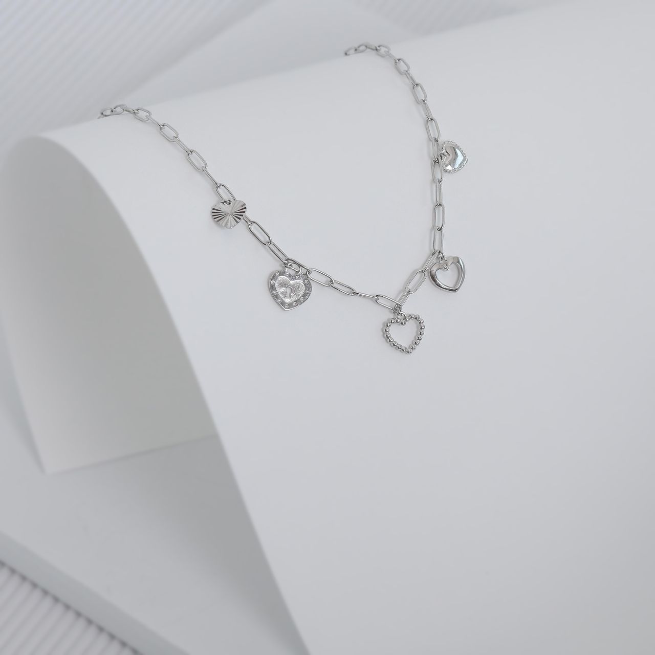 Zilveren ketting bedels harten