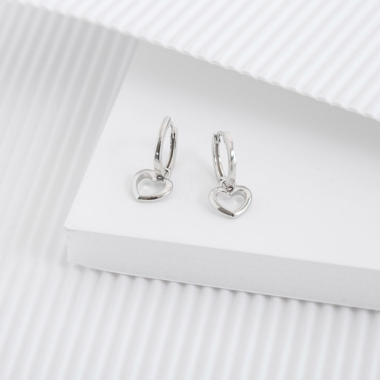 Ohrringe, 925 Silber, mit Anhänger, offenes Herz