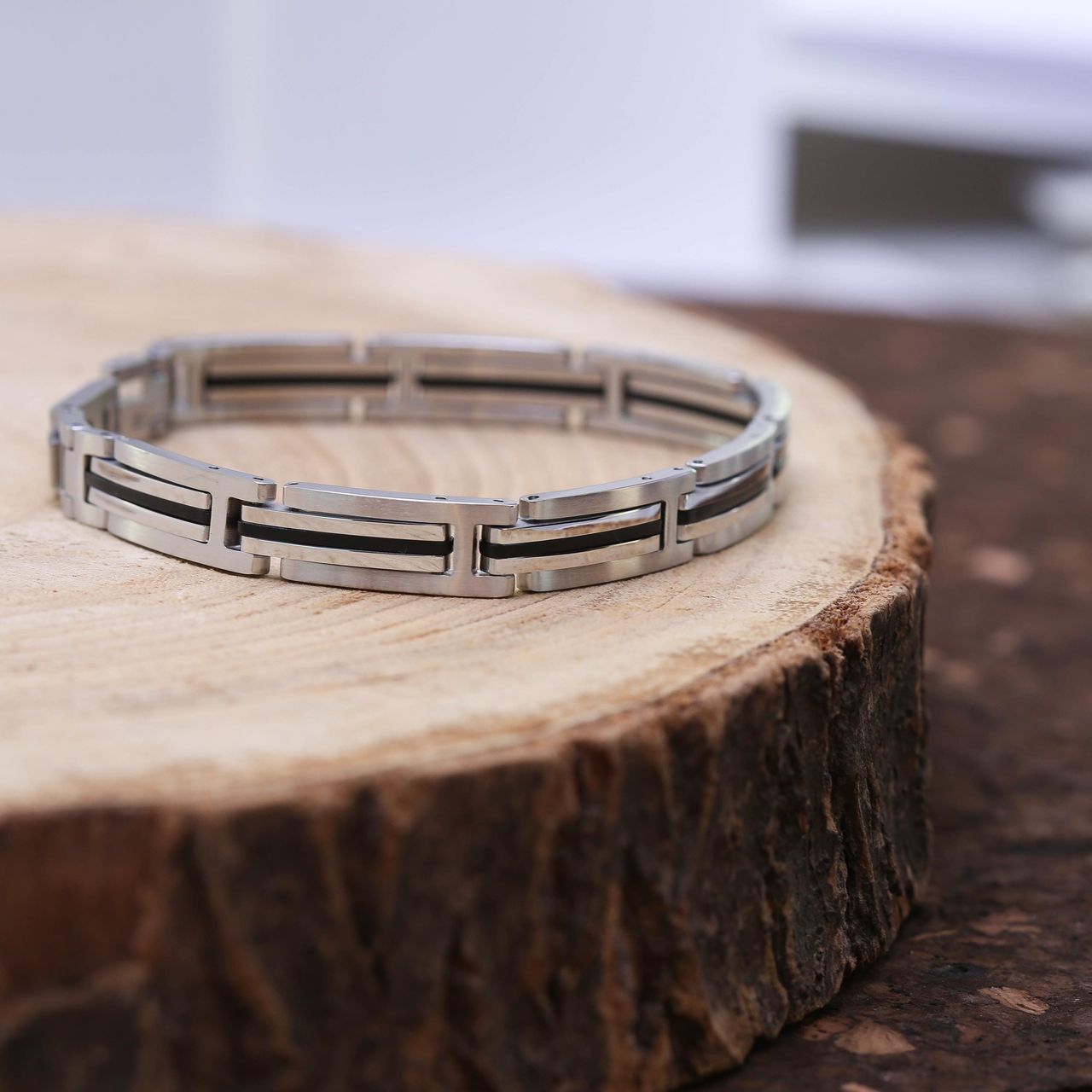 Armband, Edelstahl, Kettenglied, schwarz bearbeitet