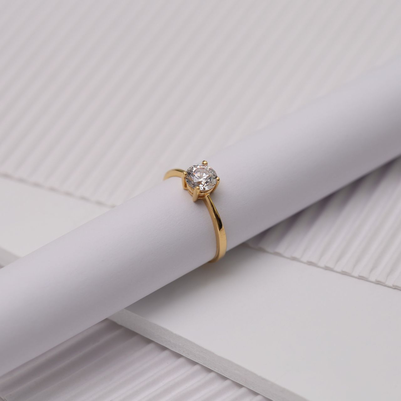 Ring, 925 Silber, vergoldet, mit Zirkonia 6 mm