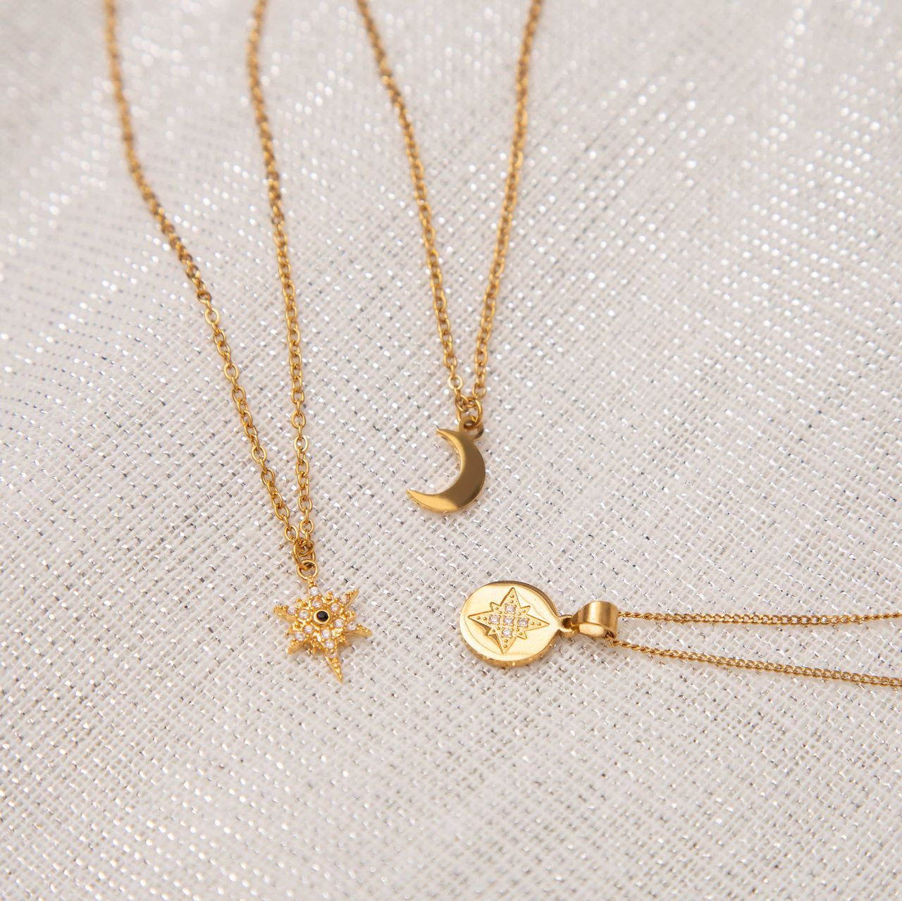 Stalen goldplated ketting met hanger ster met zirkonia voor dames