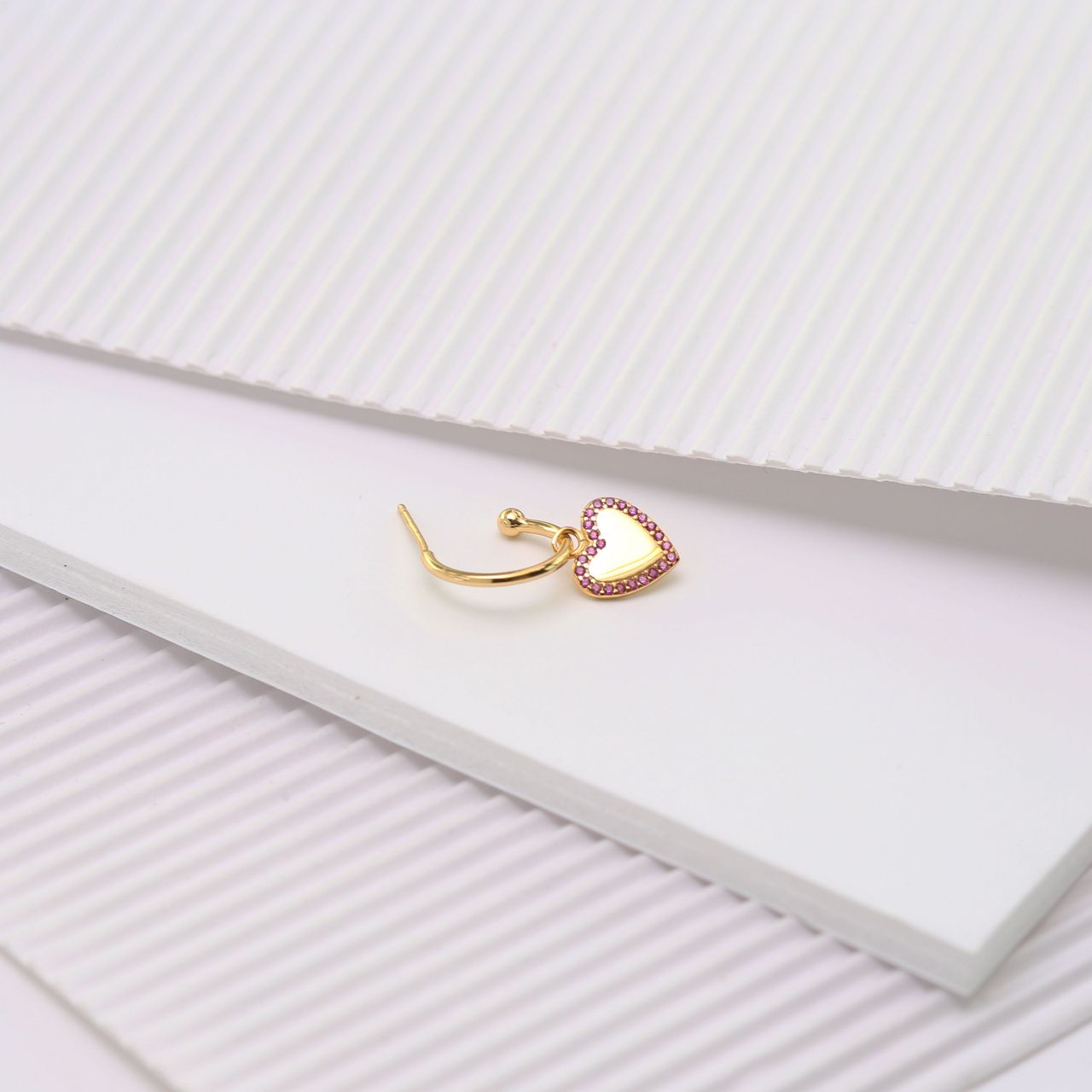 Zilveren oorbelhanger gold hart zirkonia Mix&Match