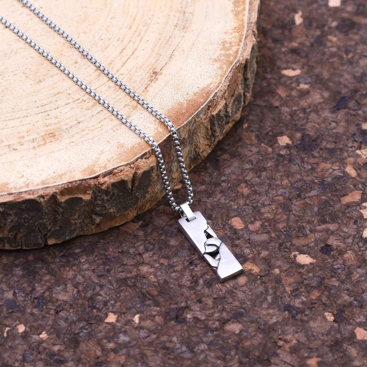 Gerecycled stainless steel herenketting met hanger plaat