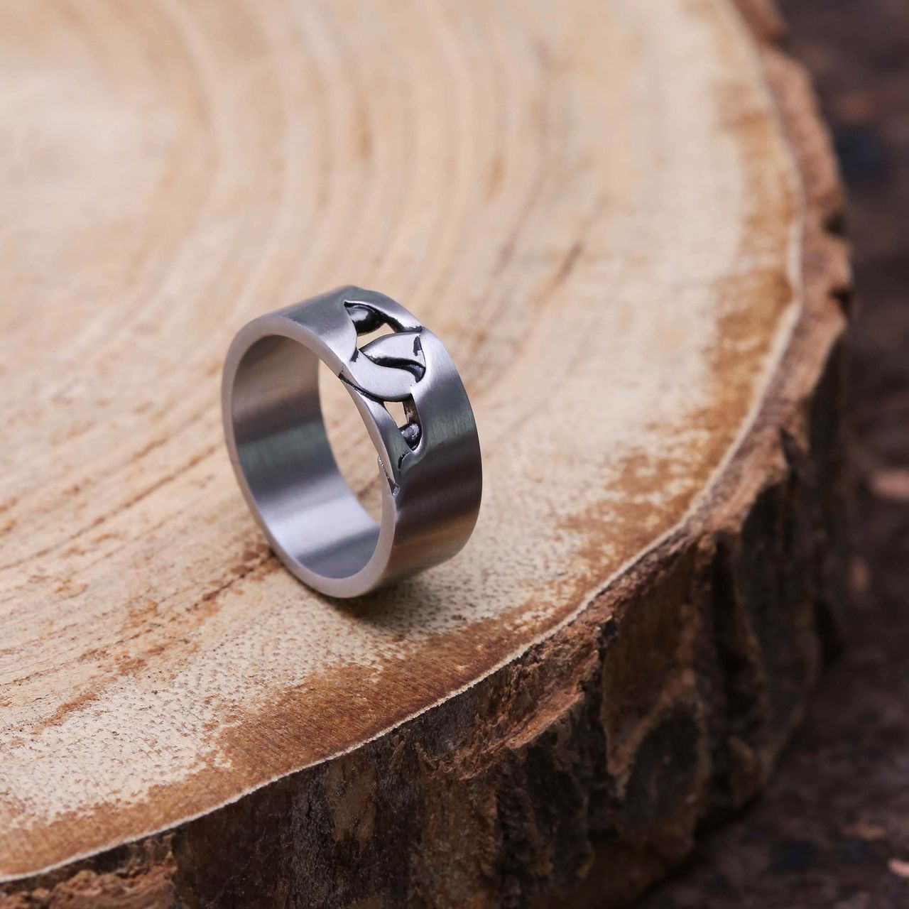 Gerecycleerd stainless steel herenring mat met schakel