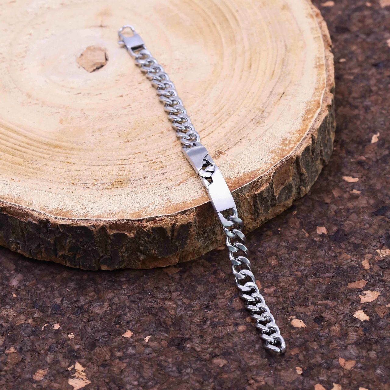 Gerecycled stainless steel plaatarmband mat met gourmetschakel