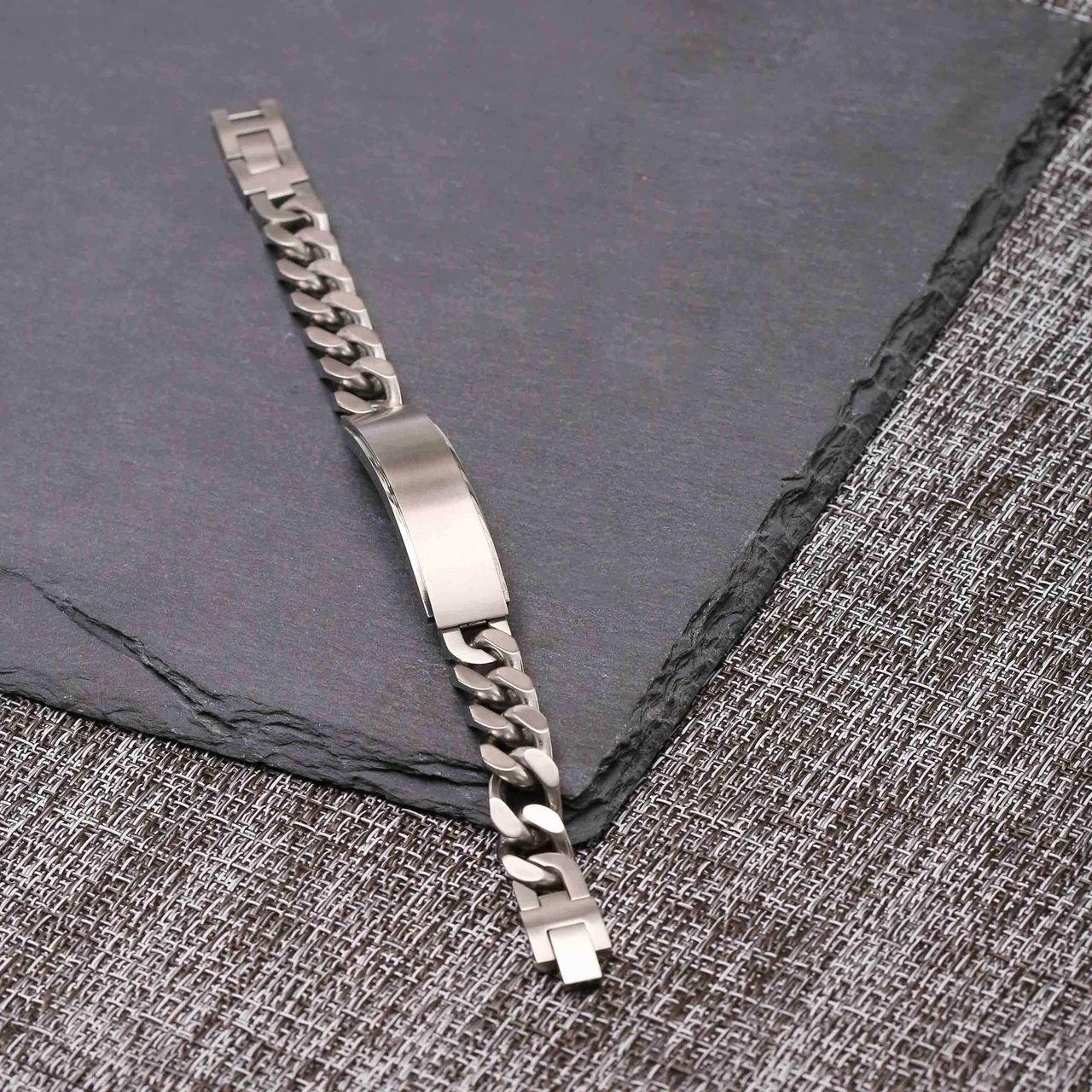 Plattenarmband, Edelstahl, matt, mit Gourmetglied