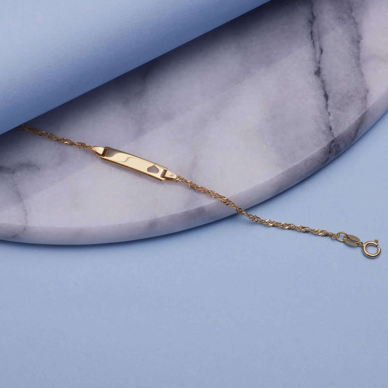 Zilveren goldplated kinderplaatarmband hart