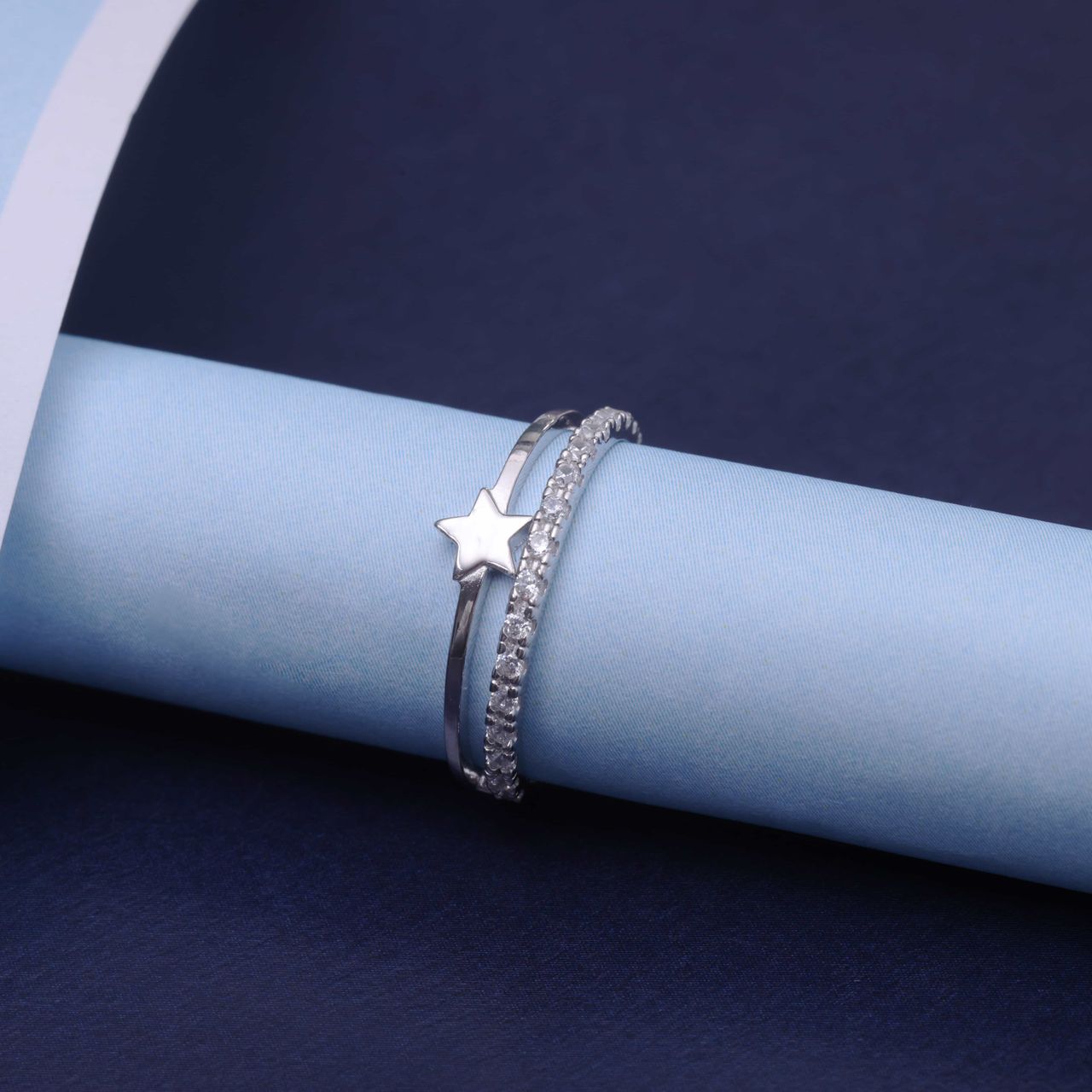 Kinderring, 925 Silber, doppelt, mit Stern und Zirkonia