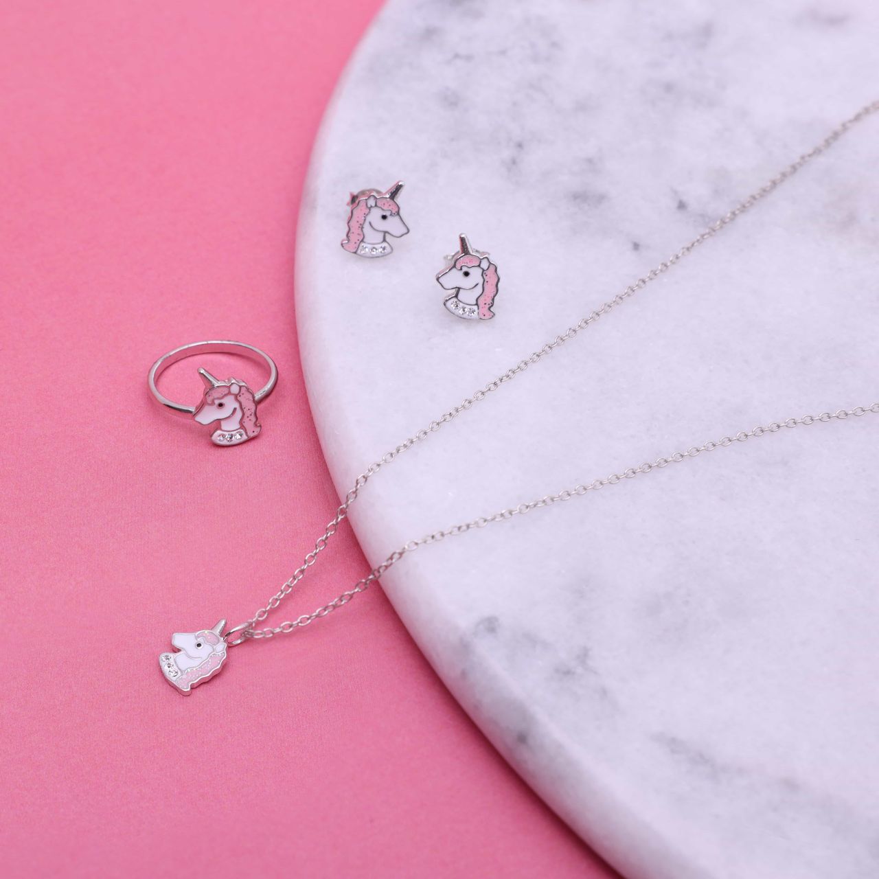 Kinderkette, 925 Silber, Einhorn, Emaille
