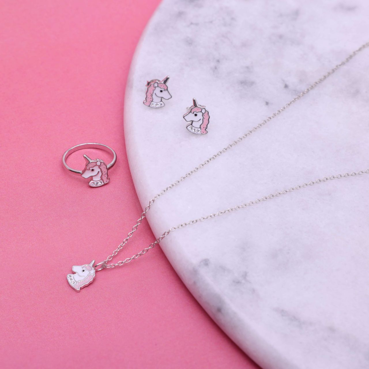 Kinder-Ohrstecker, 925 Silber, Einhorn, Emaille