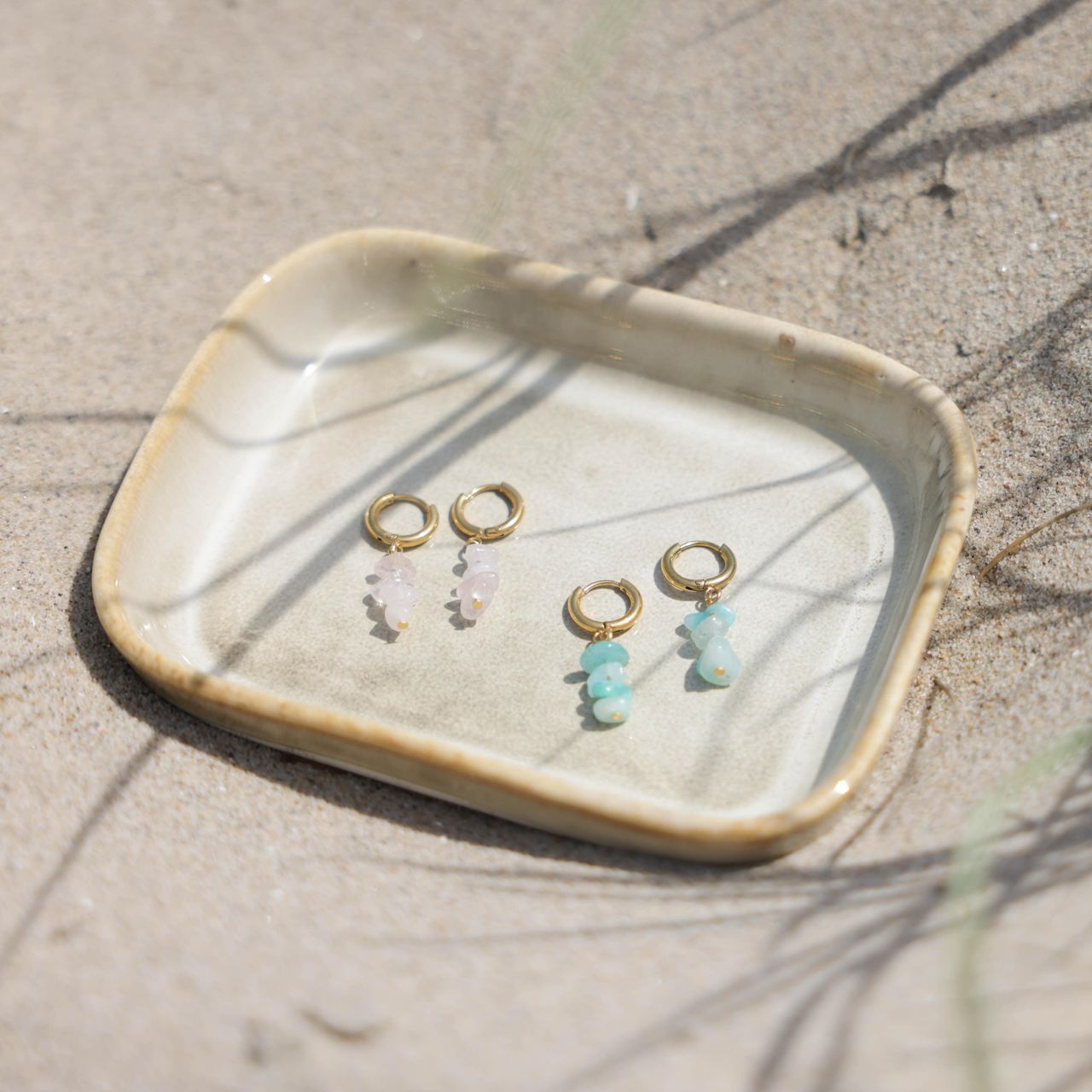 Stainless steel oorbellen met rozenkwarts