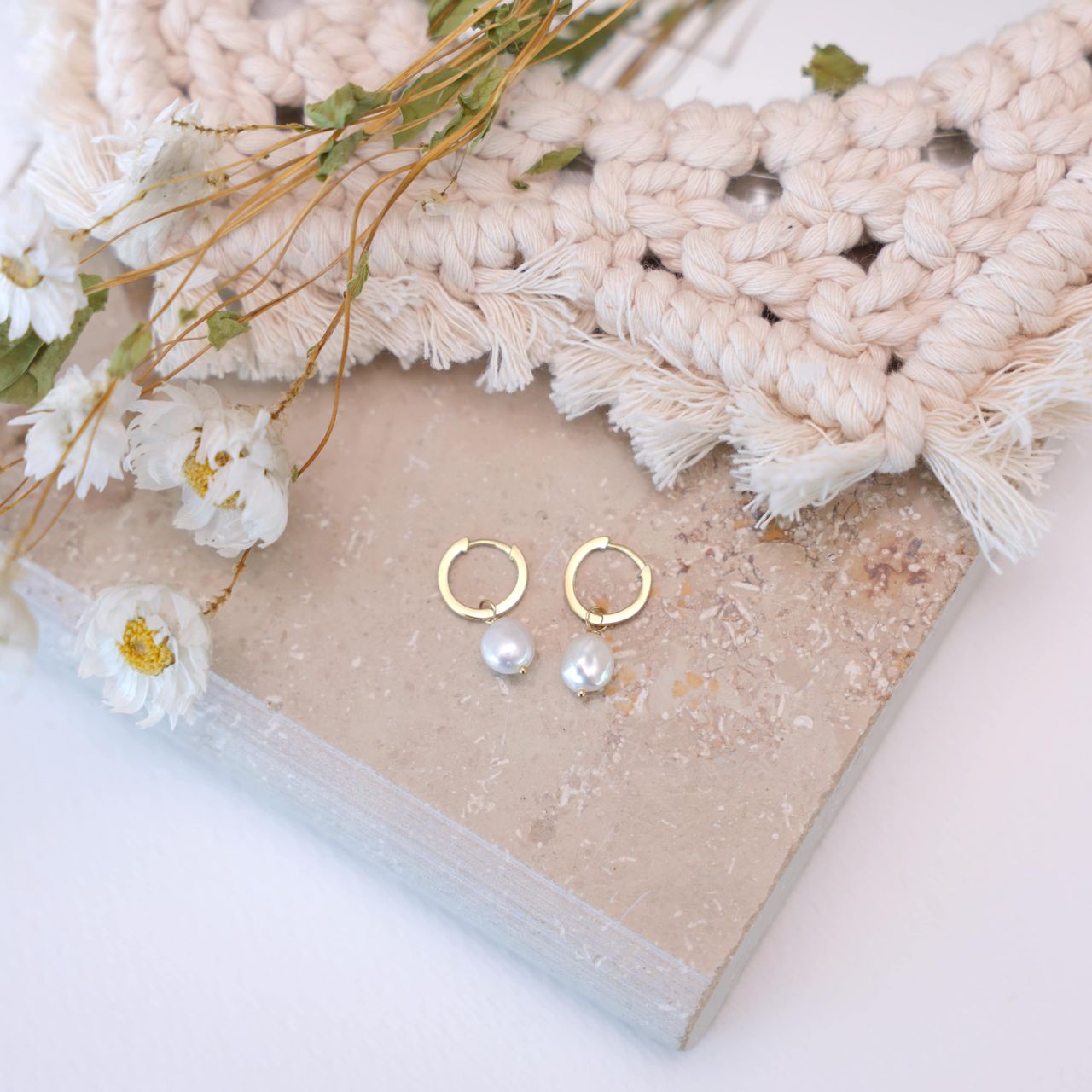 Zilveren goldplated oorringen met parel voor dames