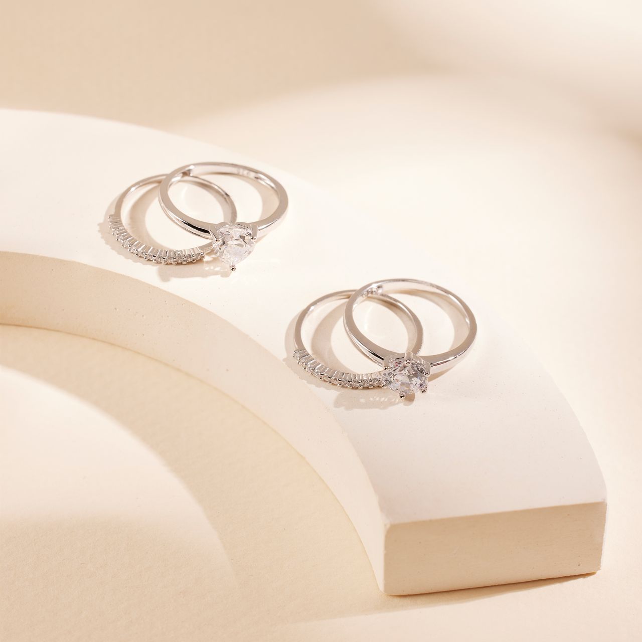 Doppelring, 925 Silber, mit Zirkonia, Herz