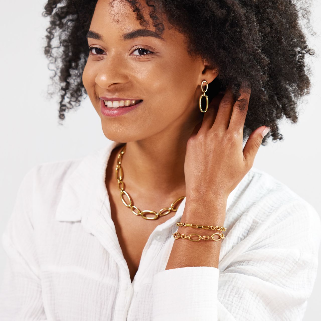 Gerecycleerd stalen 18 karaat goldplated ketting floria