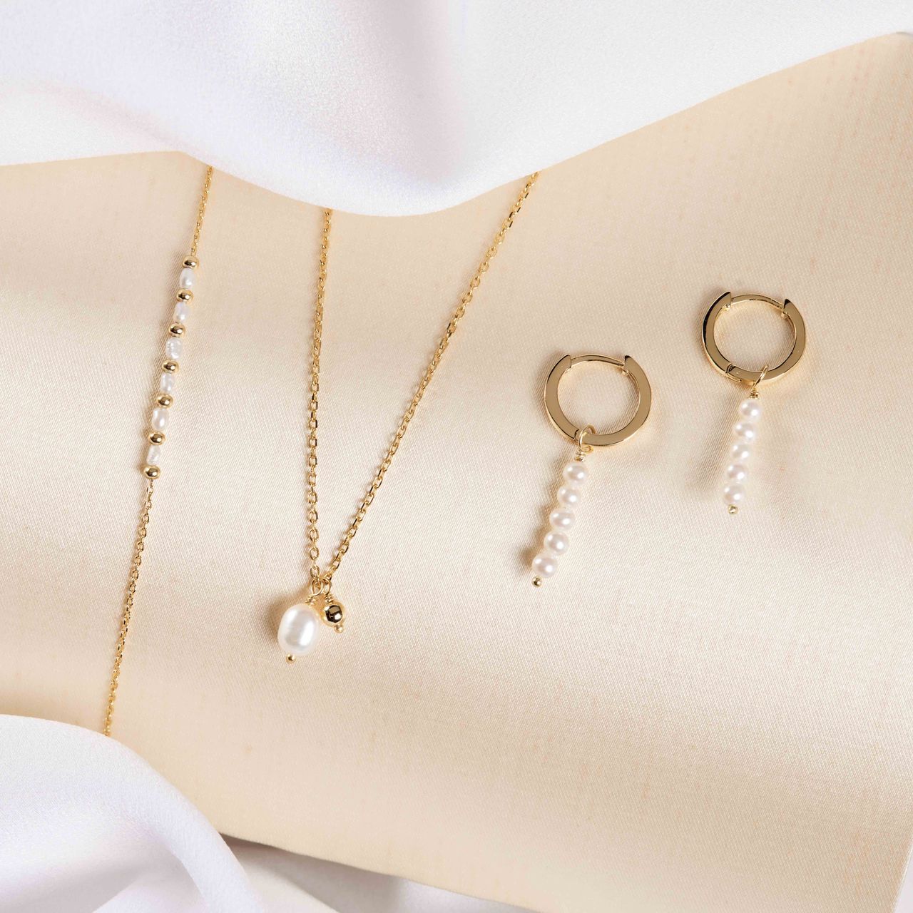 Schmuckset, Halskette & Ohrringe, 925 Silber, Süßwasserperle