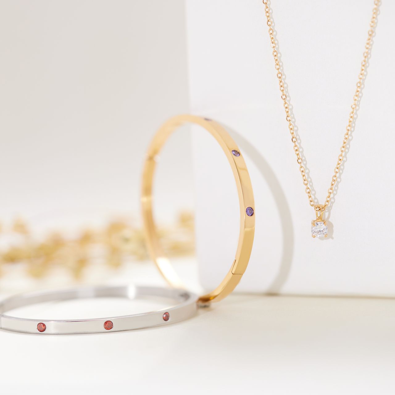 Bangle-Armreif, Edelstahl, vergoldet, Geburtssteine