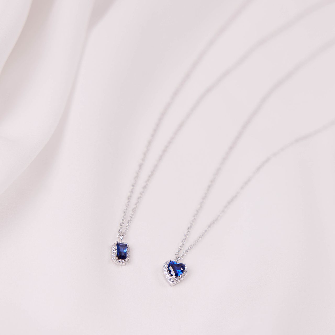 Halskette, 925 Silber, mit Herzanhänger, Zirkonia, blau