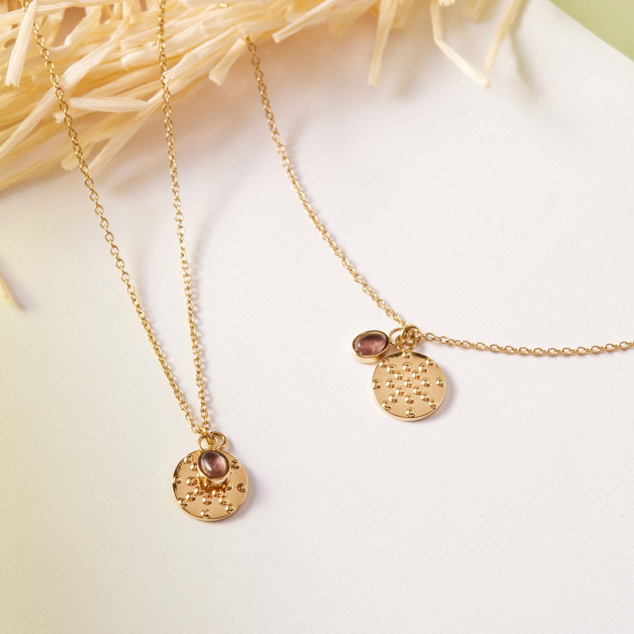 Stalen goldplated ketting met munt met amethyst voor dames