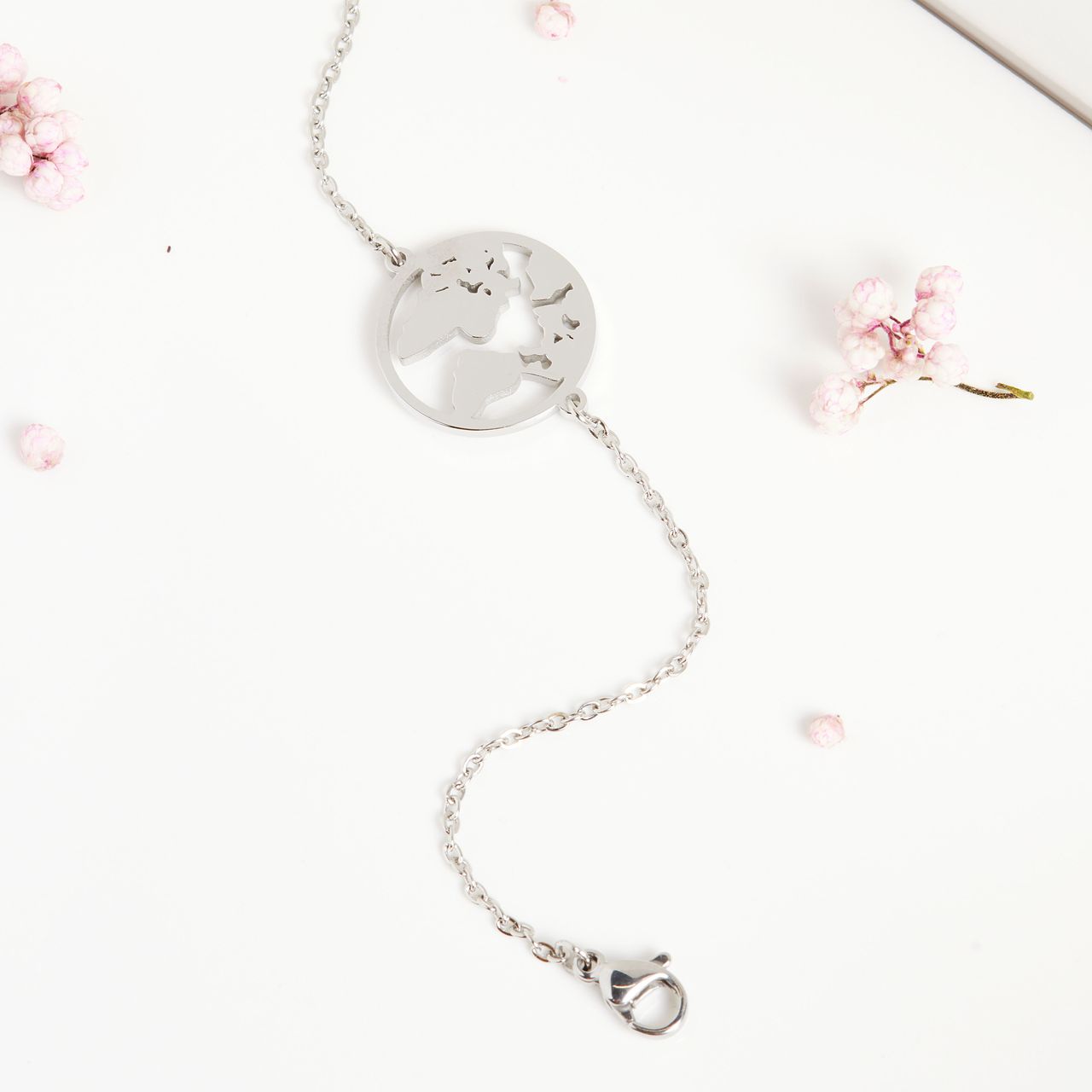 Stainless steel armband wereldbol